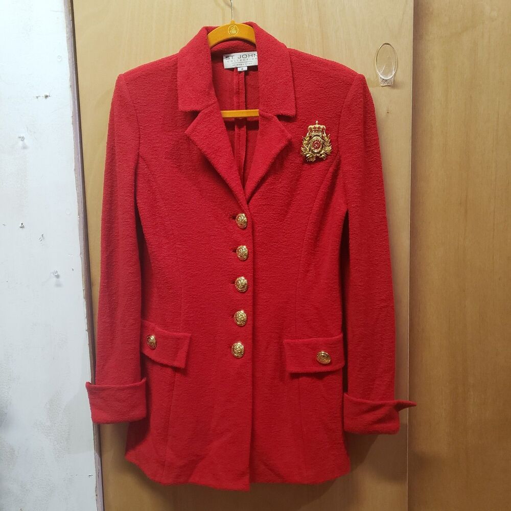 ST. JOHN COLLECTION Red Jacket Sz 6 Seam is opened at left arm See pix